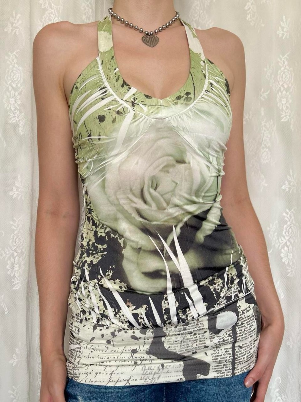 Cyber Y2K 2000s Fairycore White & Black Halter Top